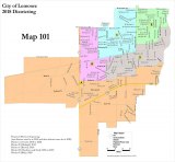 One of four sample maps provided by the National Demographics Corp. the firm Lemoore hired to draw new voting districts.